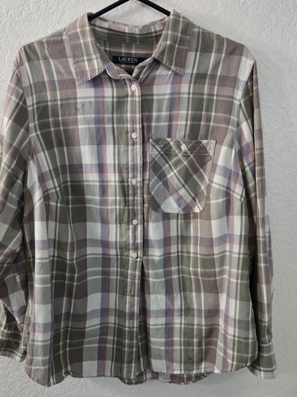 Ralph Lauren Plaid Button-Down Shirt in Olive, Mauve & White